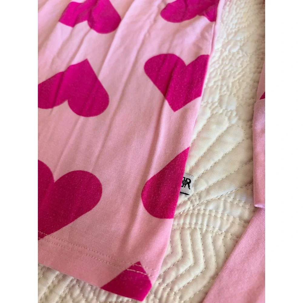 Bums & Roses Bamboo Pajama Set Pink Hearts Long Sleeve Pants 4T